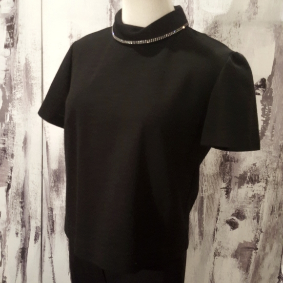 RARE Vintage Professionally Tailored Elegant Rhinestone Neckline Black Tie Top S - Picture 6 of 16